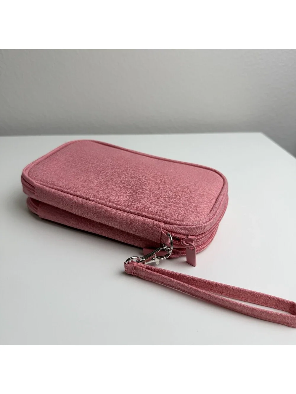 Pink Travel Electronics Organizer Case Cable Charger Cord Storage Wrist Strap